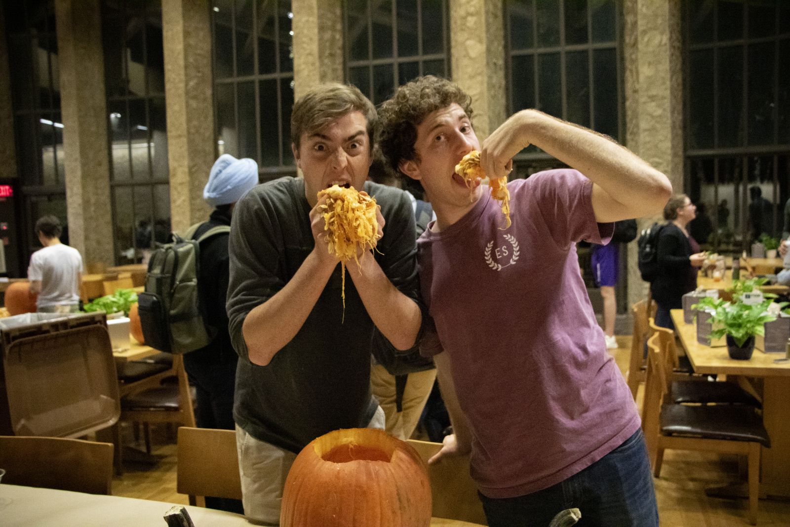 Students eating the pumpkins guts
