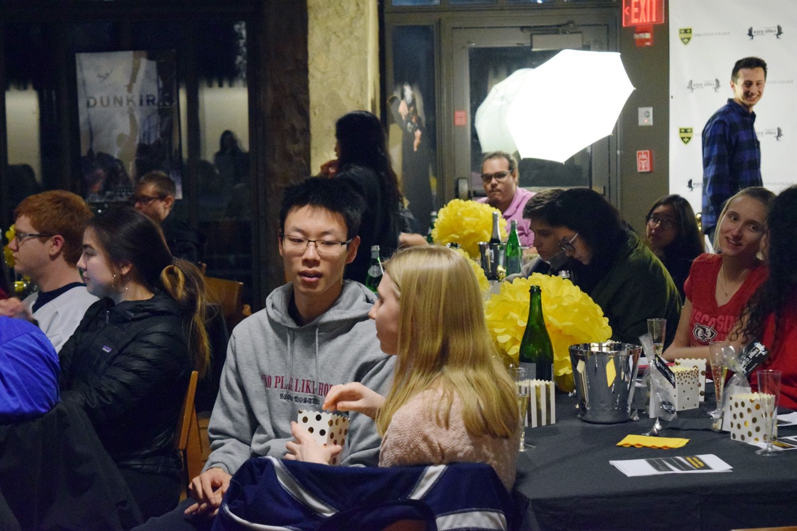 Yale students watching student films at the Stiles film festival
