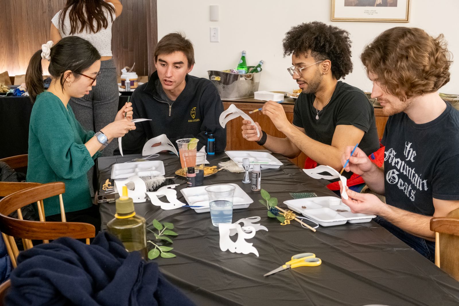 Students making unique masks for the Yale Senior Masquerade