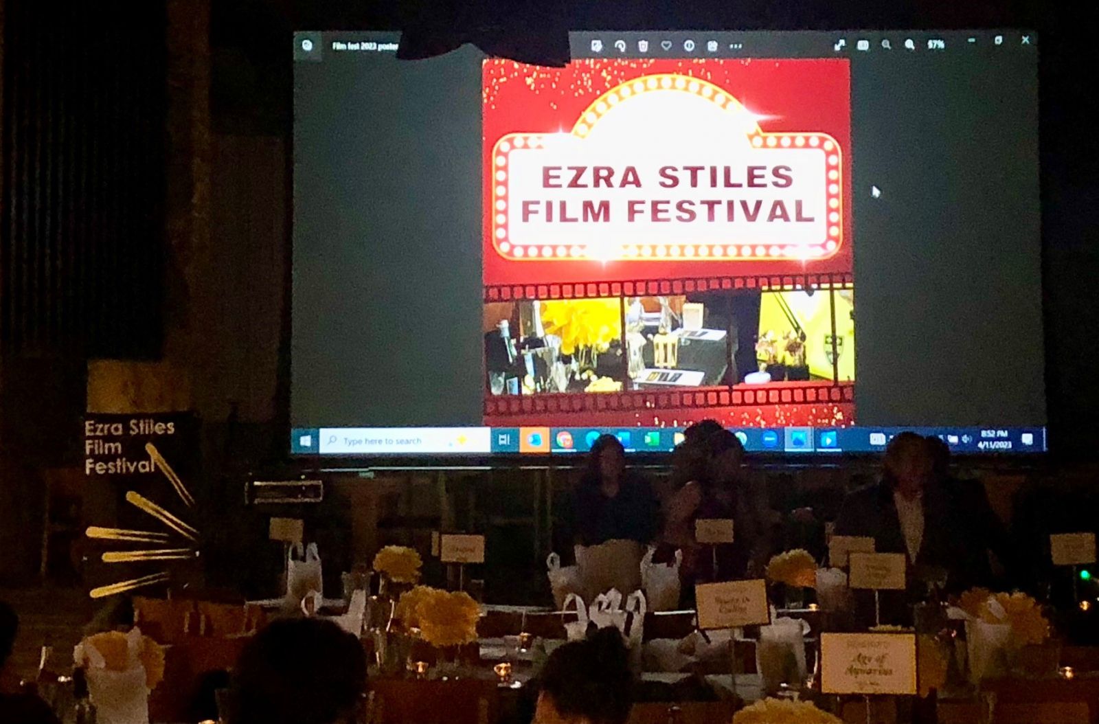 Ezra Stiles Film Festival on the projector