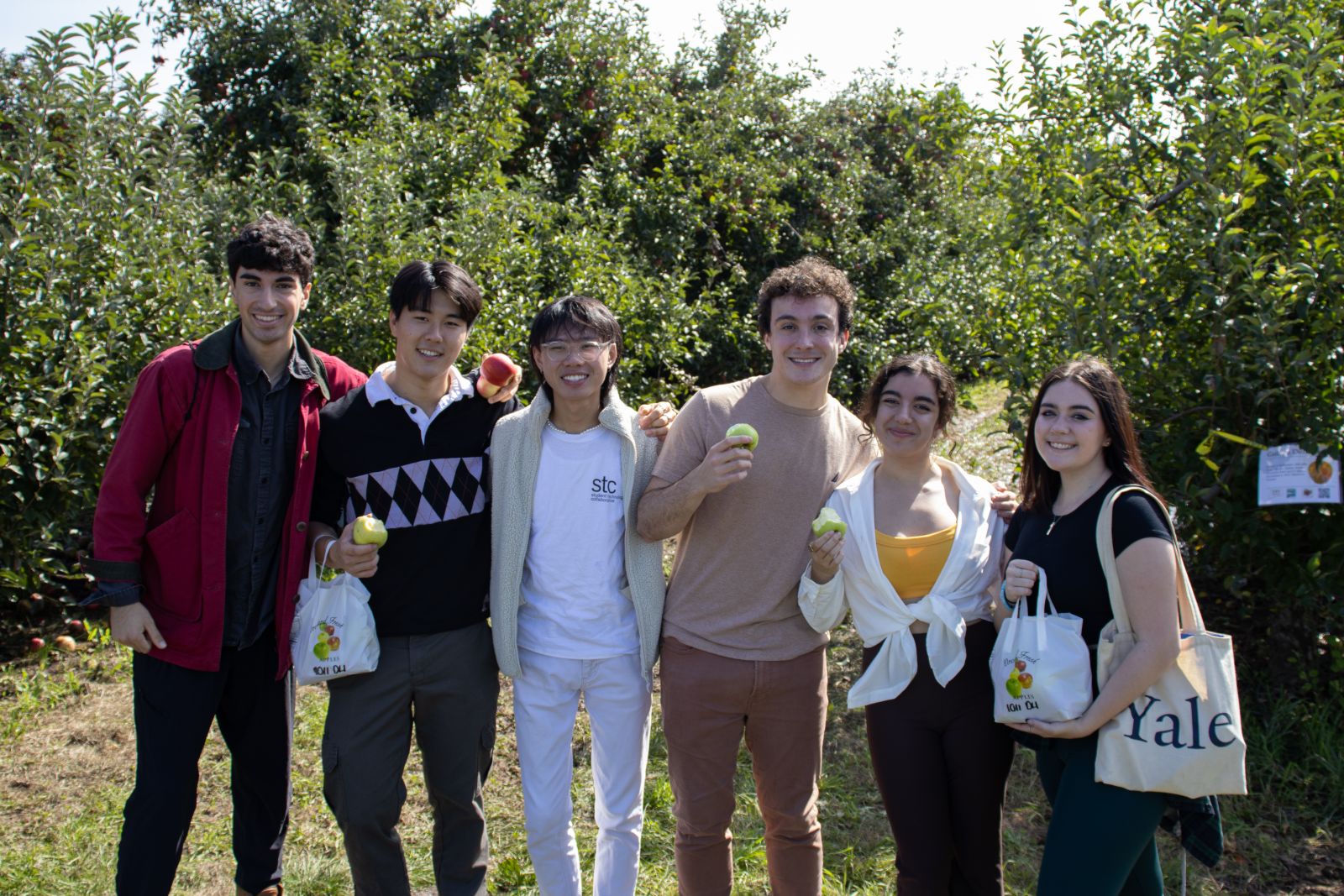 Group of 6 eating apples for the photo