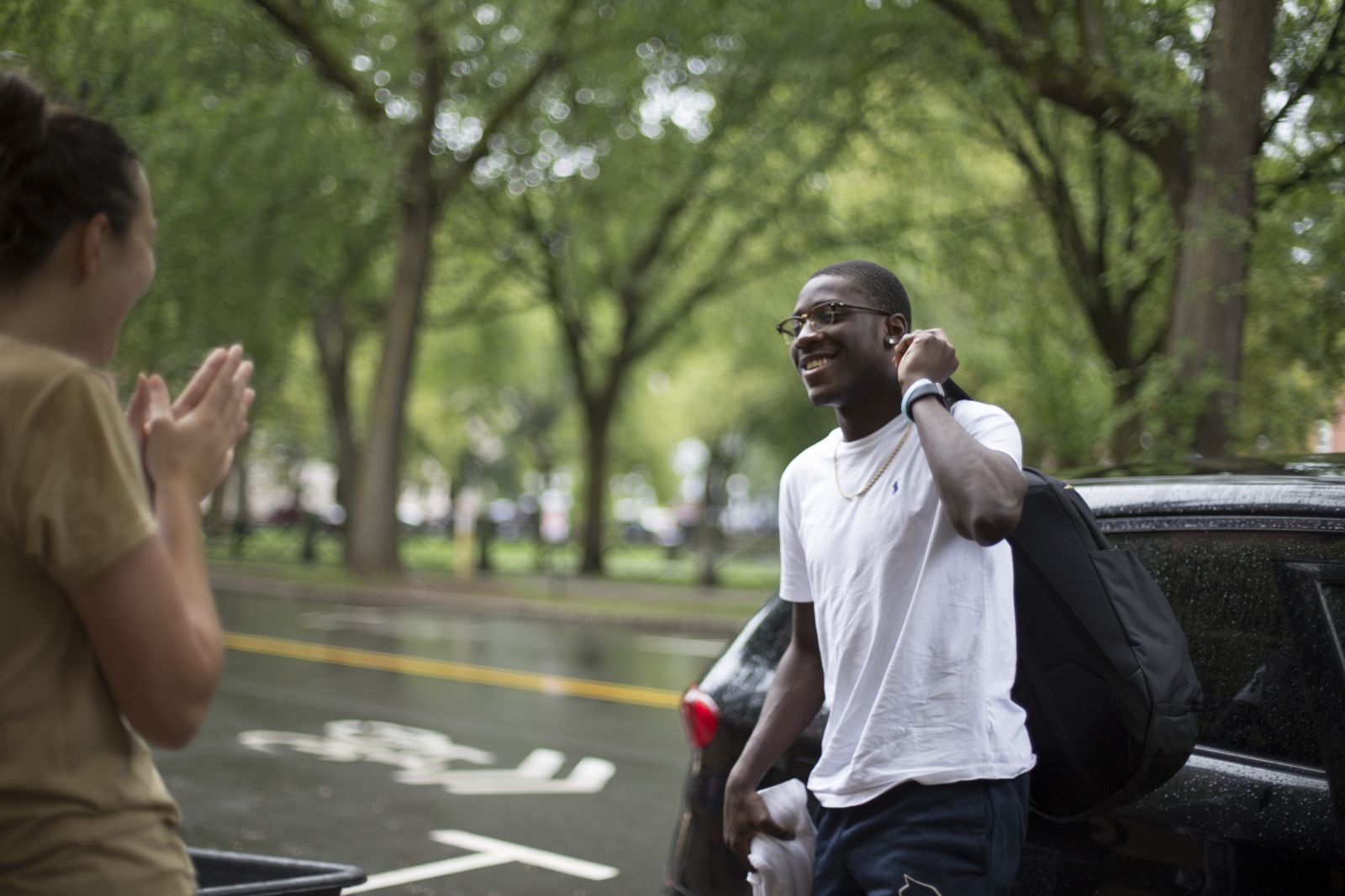 A first-year student happy to move in on move-in day