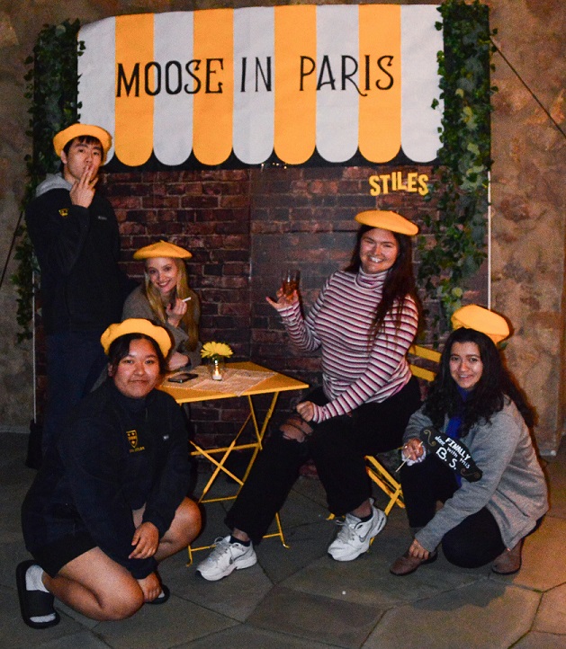 Stilesians posing at Moose in Paris corner table