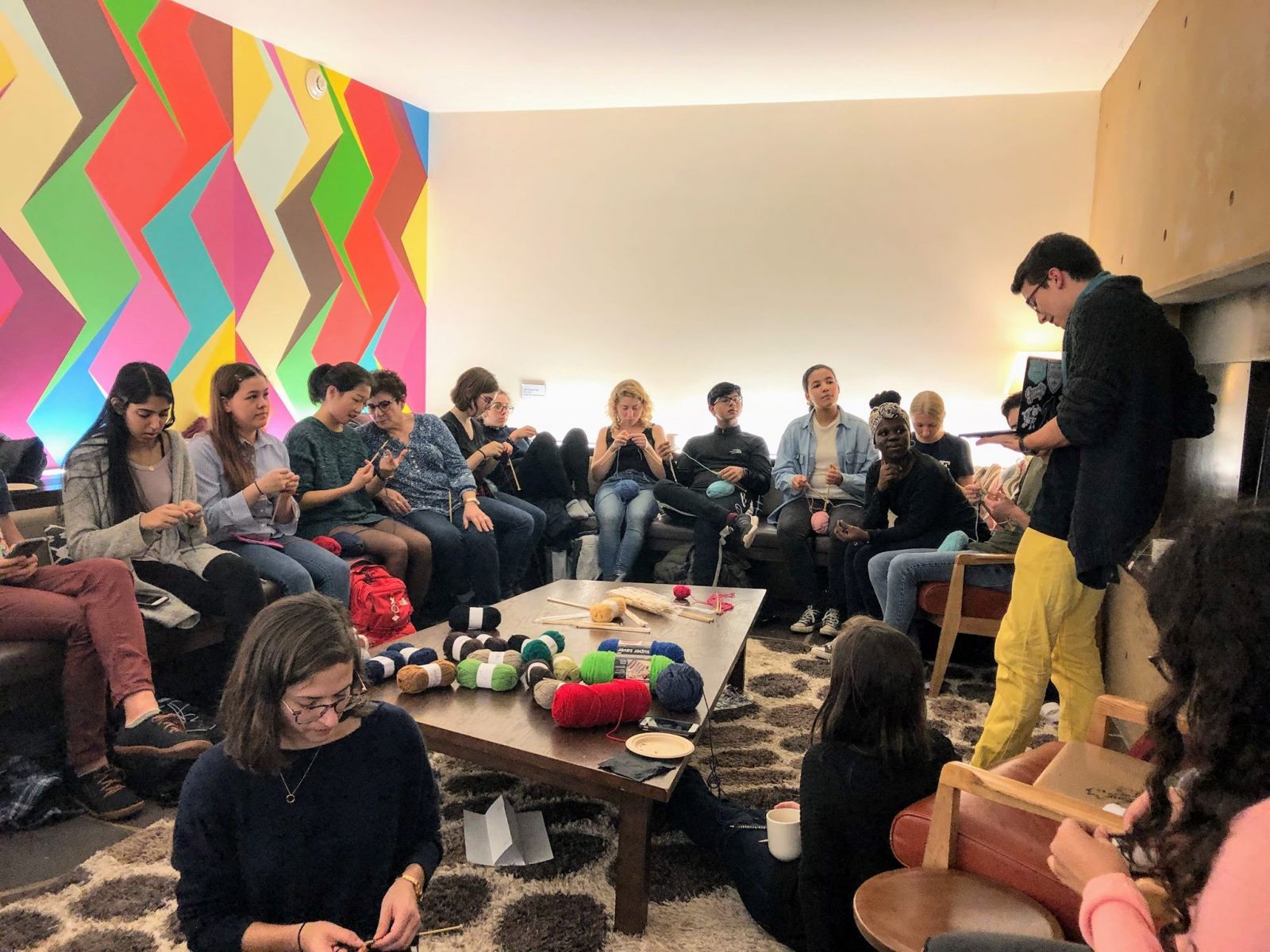 Stiles Knitting Circle, students meet for a knitting session