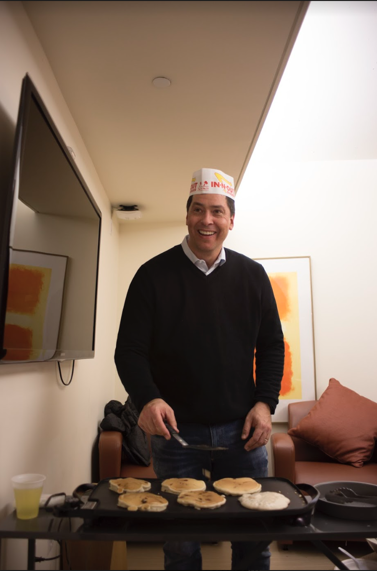 Head Pitti as the special guest chef flipping pancakes