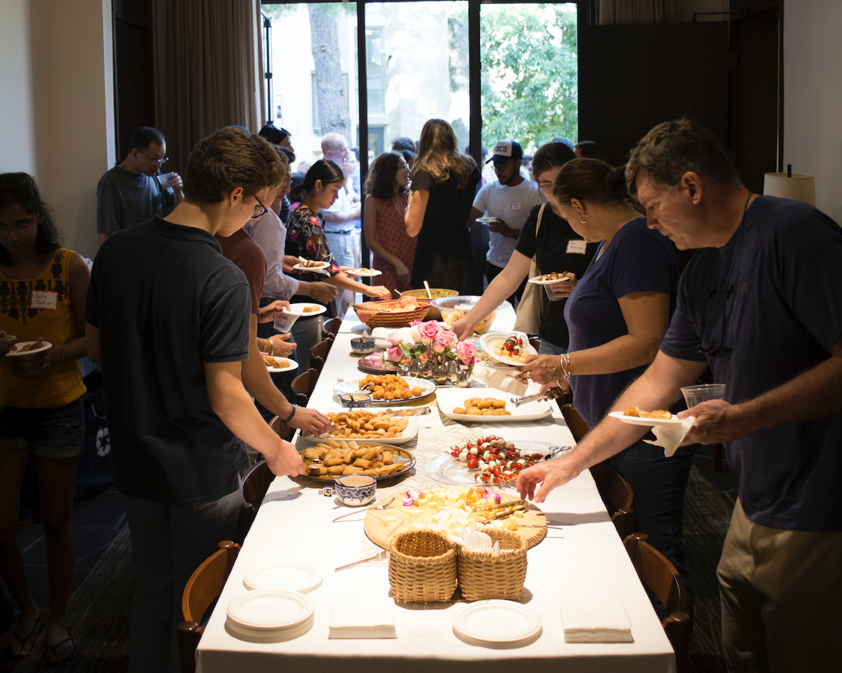 Families and first-year students getting food