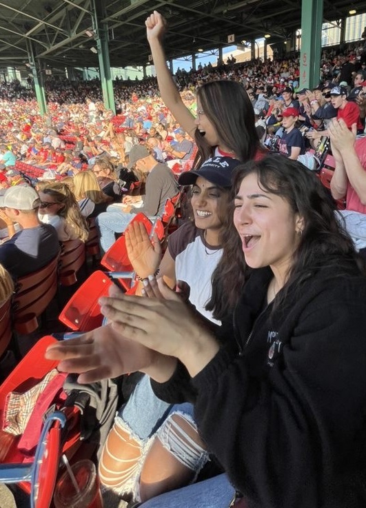 Ximena and friends chanting for the Boston Red Sox