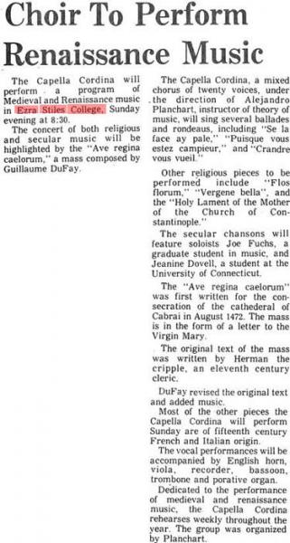 choir to perform renaissance music newspaper clipping