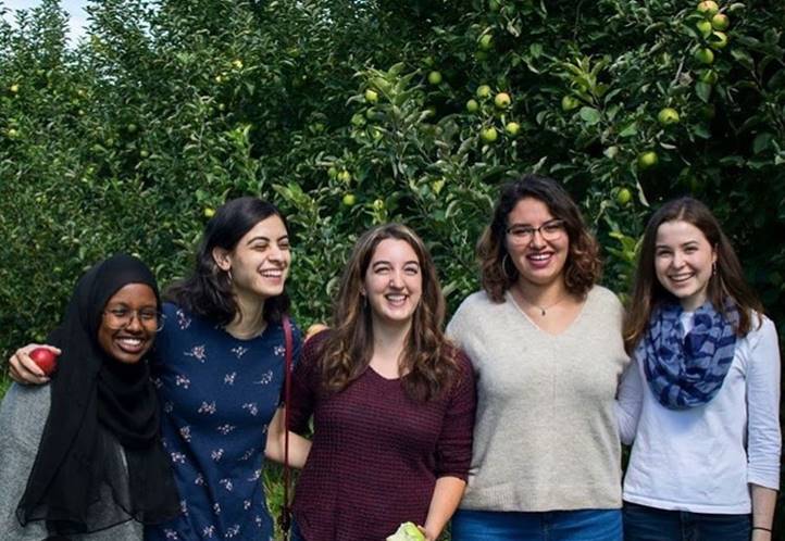 5 students having fun at the orchard
