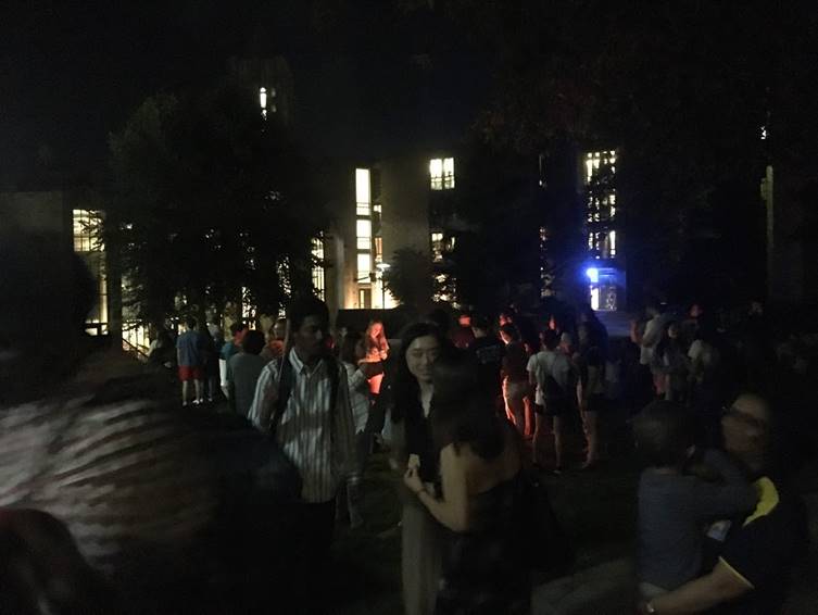 many students outside during s'mores night
