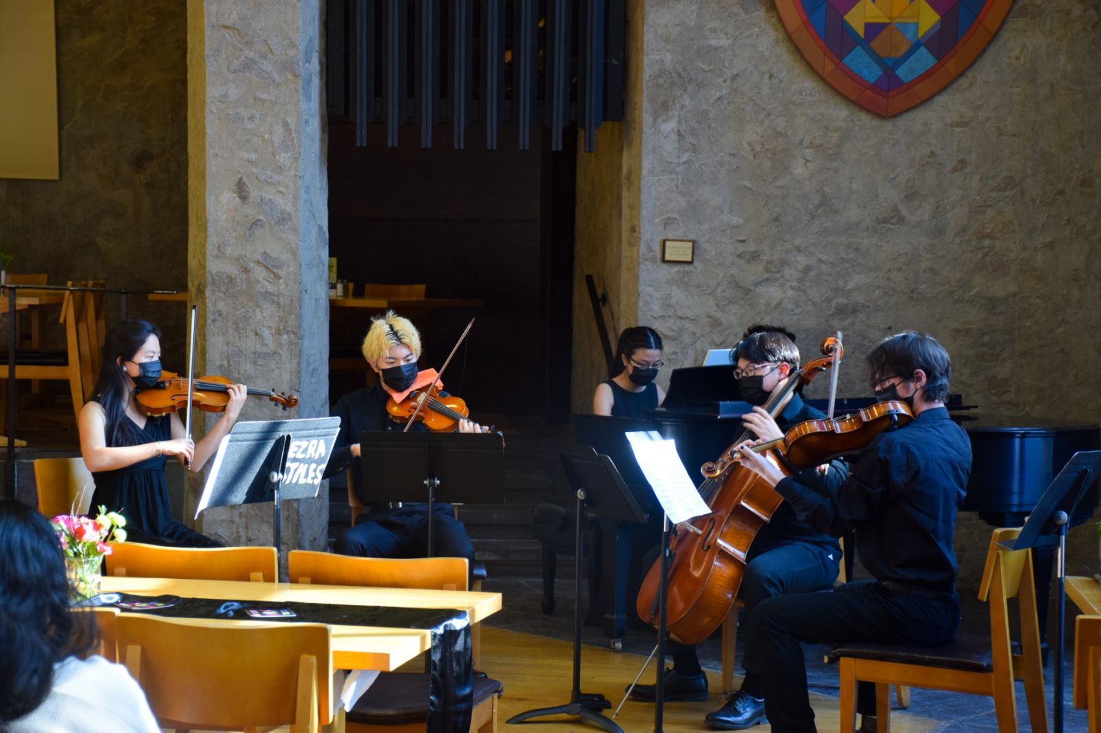 Yale students from a band playing music