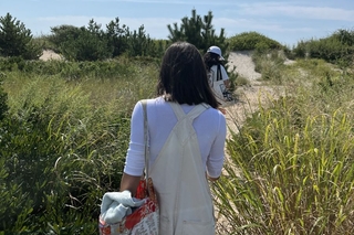 Yale students following a beach trail