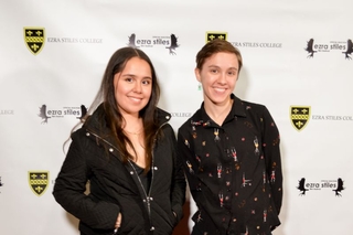 2 students on the red carpet for Ezra Stiles film fest