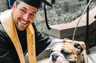 Duncan, a graduating student, with Handsome Dan
