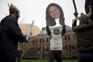 sword fighting outside