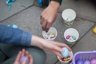 Students open the eggs full of chocolate and jelly beans