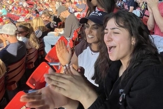 Ximena and friends chanting for the Boston Red Sox