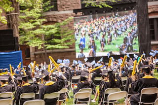 Ezra Stiles commencement 2021 with large livestream on display