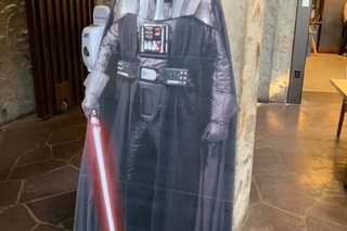 A cutout Darth Vader at the dining hall