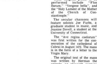choir to perform renaissance music newspaper clipping