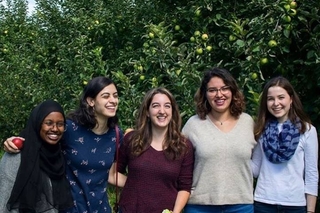 5 students having fun at the orchard